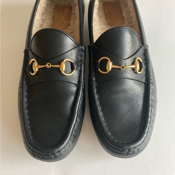 Gucci Black Genuine Leather Shearling Lining Loafers size EUR 40, US 9.5 - Picture 8 of 16